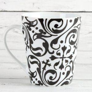 Coffee Mug Black & White Scroll Design VTG